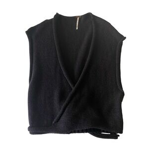 Free People Black Wrap Knit Sweater Vest XS Tie Back Sleeveless Layering Top